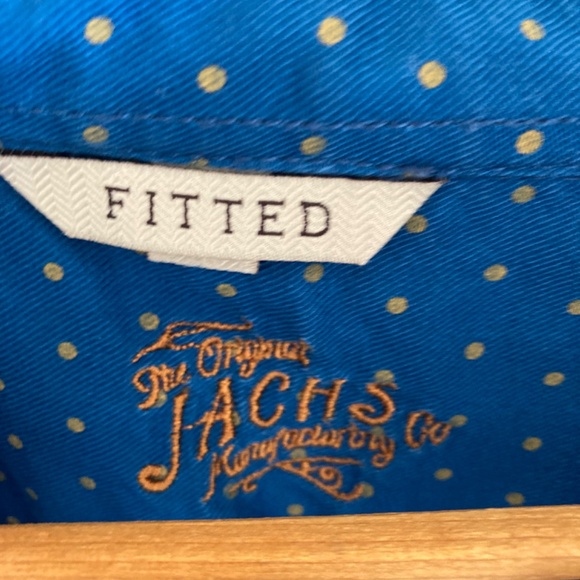 The Original Jach's Fitted Button down Shirt Royal  Blue with Gold dots Sz S-M - Picture 2 of 7